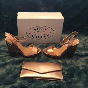 ROSE GOLD STEVE MADDEN HEELS MATCHING CLUTCH!
